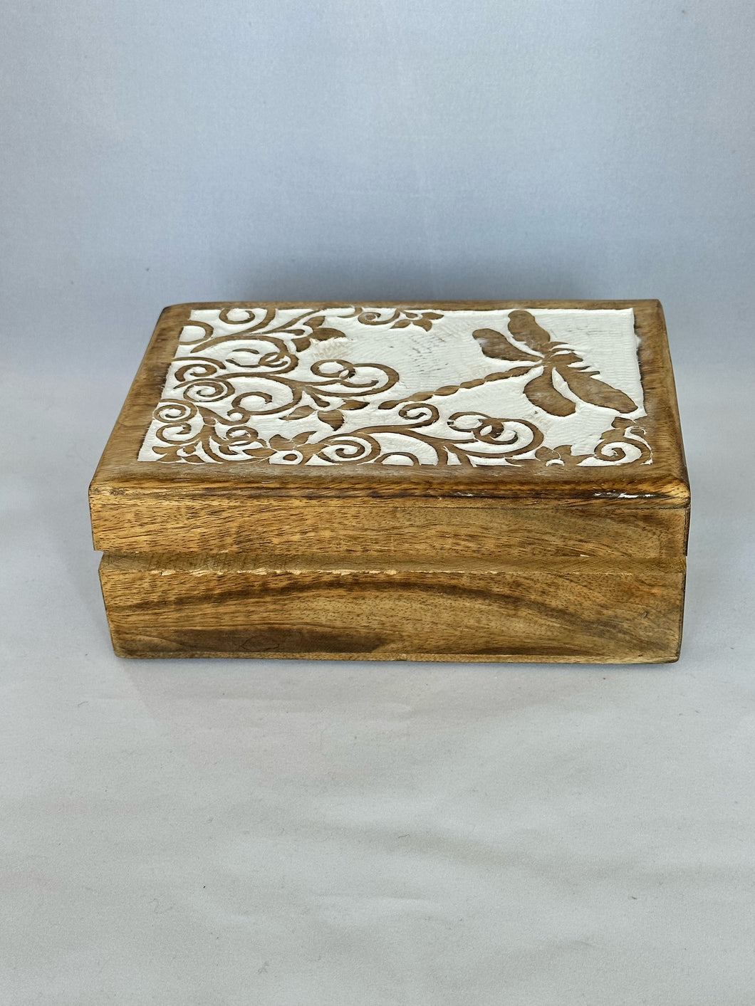 Wood Lined Box Carved/ Dragonfly